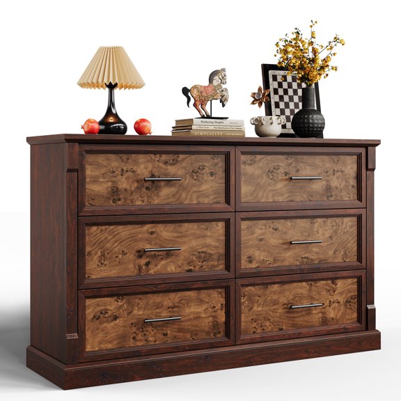 6 Drawers Dresser for Bedroom, 47" Wide Wooden Chest of Drawers with Natural Texture, Vintage Design, Storage Organizer for Living Room, Nursery