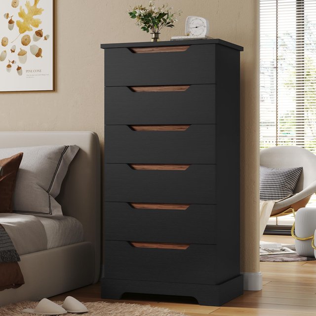 6 Drawers Dresser for Bedroom, Modern Tall Skinny Chest of Drawers
