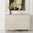 thumbnail image 1 of 6 Drawers Dresser for Bedroom, Modern Wide Double Dressers with Chest of Drawers, Wood Closet Organizer, Beige Faux Linen Finish, 1 of 7