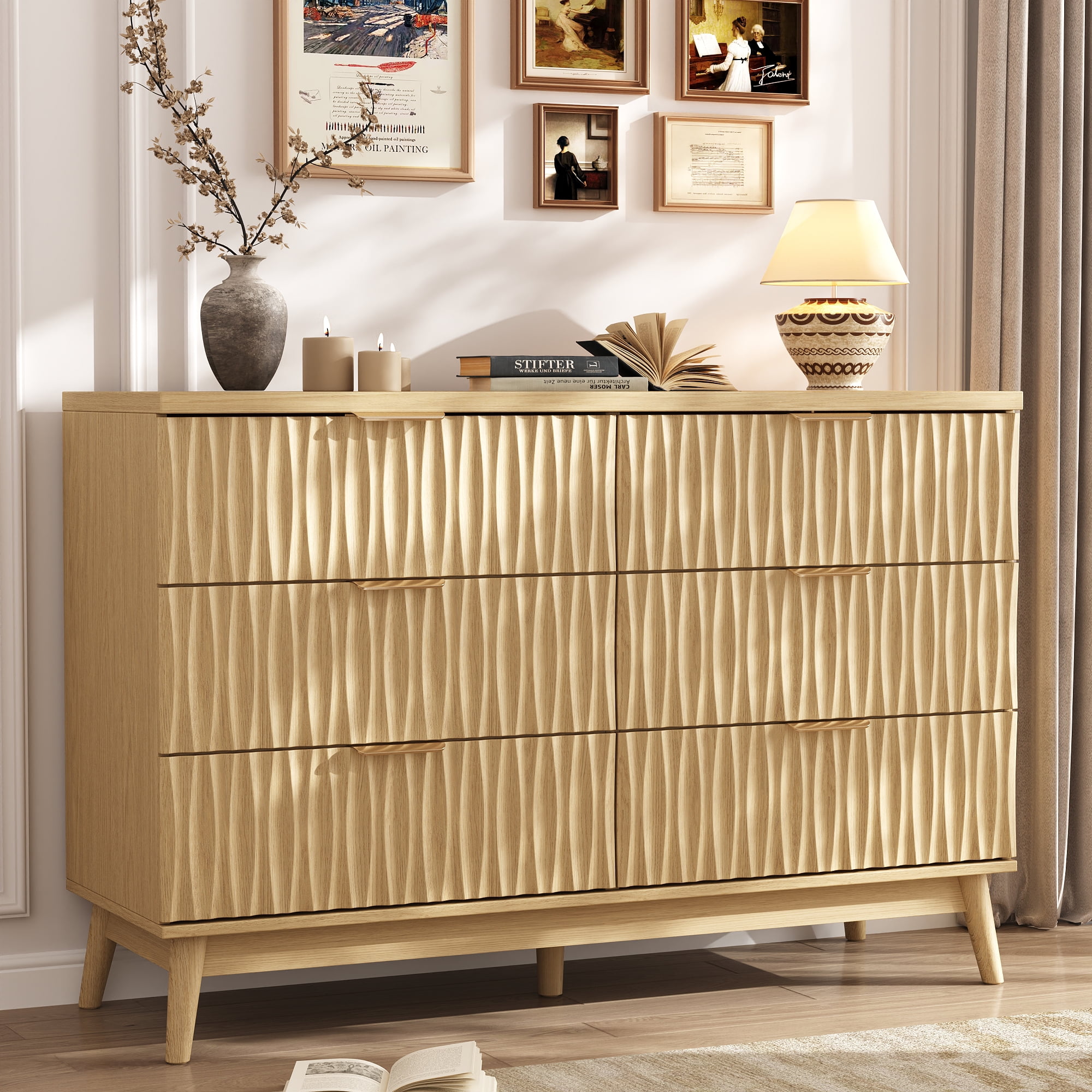 Fluted Dresser for Bedroom with 6 Drawers, 48" Wide Modern Chest of Drawers with Elegant Wave Design, Wooden Dresser TV Stand, Closet Clothes Storage ... Fluted Dresser for Bedroom with 6 Drawers, 48" Wide Modern Chest of Drawers with Elegant Wave Design, Wooden Dresser TV Stand, Closet Clothes Storage ...