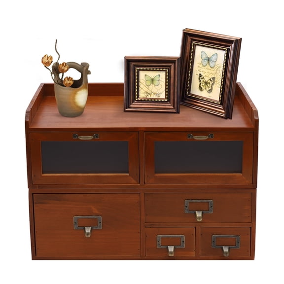 6 Drawers Library Card Catalog Cabinet,Countertop Wooden Apothecary Cabinets,Small Desk Organizer