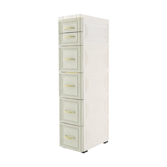 Shangmakel 6 Drawers Narrow Plastic Organizer Cabinet with Wheels, Vertical Drawer Storage Unit, Mobile Slim Utility Furniture for Office, Living Room, Bedroom, Garage