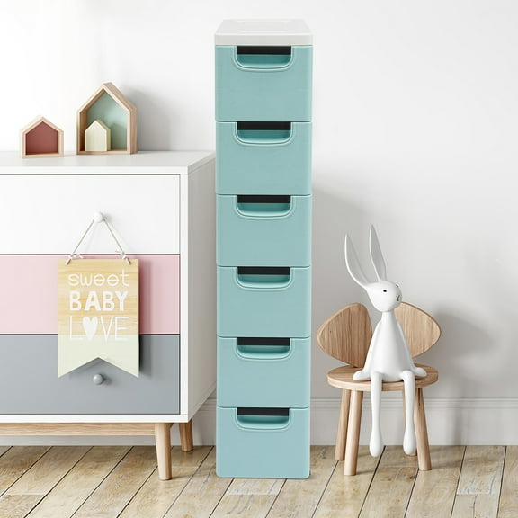 6 Drawers PP Blue Storage Cabinet, Storage Cabinet for Home Office in Narrow Space