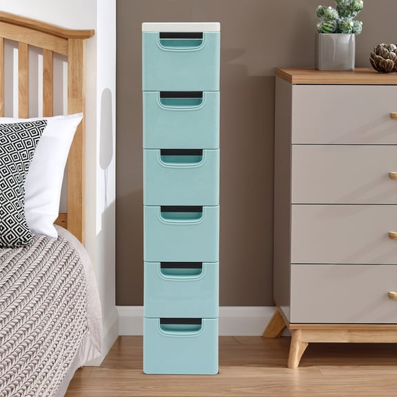 6 Drawers PP Storage Cabinet Blue Storage Cabinet for Narrow Space Storage Cabinet for Home, Office