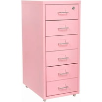 6 Drawers Rolling File Cabinet, Pink Metal Filing Cabinets with Lock, 27 inch H Vertical Filing Cabinet Under Desk for Home Office, Heavy Duty Metal Storage Cabinet for A4/Letter/Legal Size File