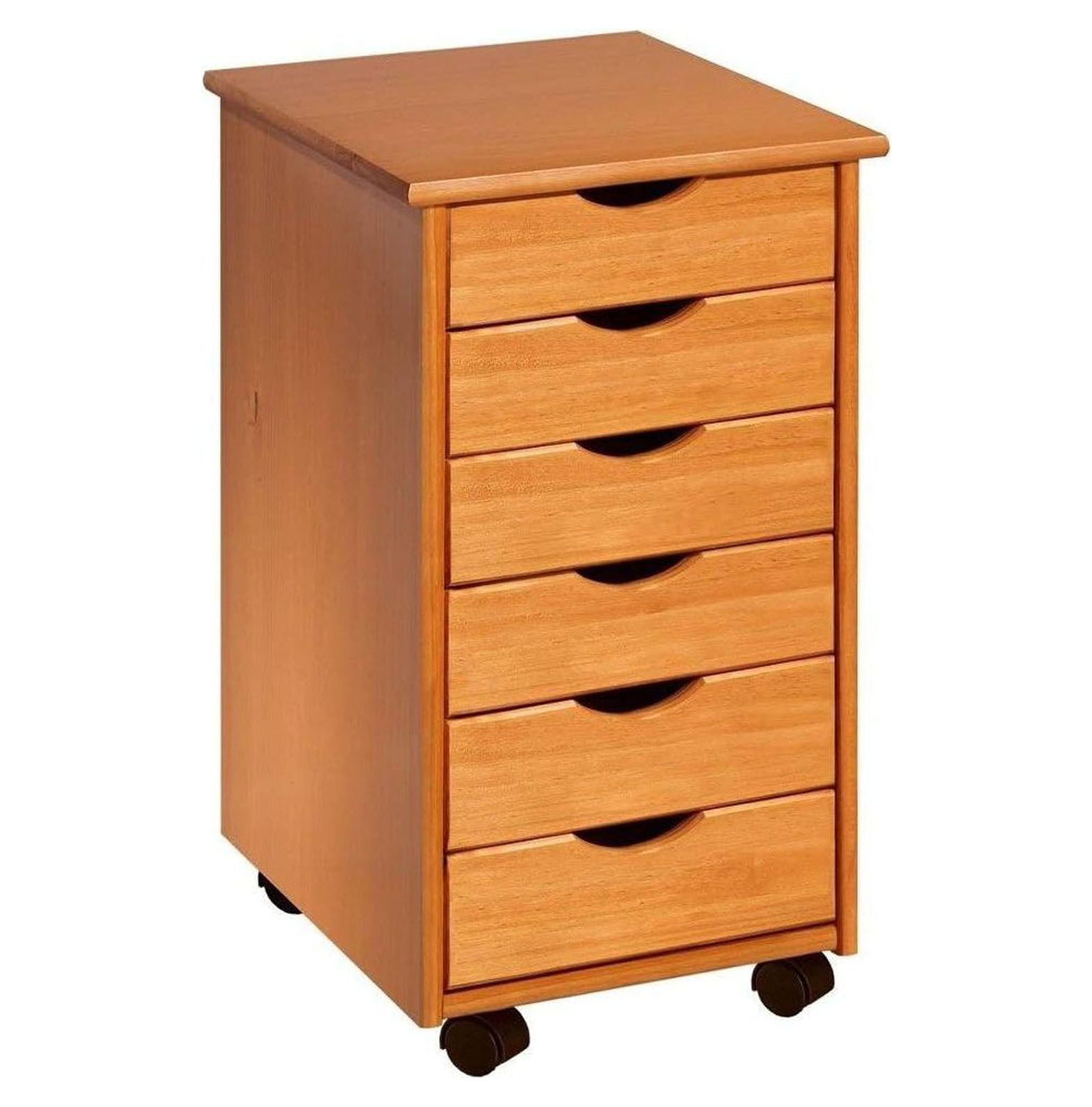 Compact Wooden Sewing Cart with 6 Drawers and Rolling Wheels, Tan Brown