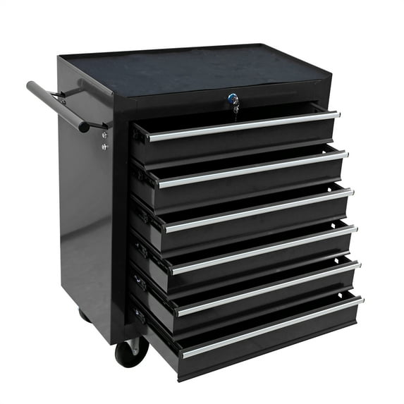6 Drawers Tool Box with Wheels, Multifuctional Tool Storage Cabinet with Key Locking, Modern Steel Tool Cart with Brake for Garage & Workshop