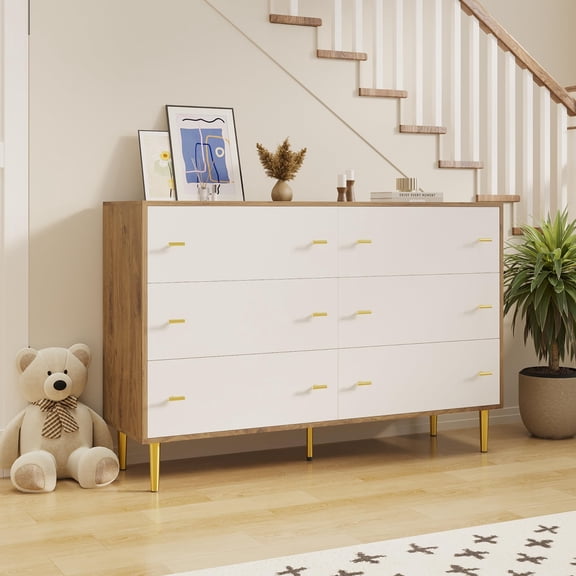 6 Drawers White Dresser for Bedroom, Modern Wood TV Stand Storage Cabinet, Storage Organizer Chest of Deep Drawers for Closet, Entryway, Hallway,Dorm