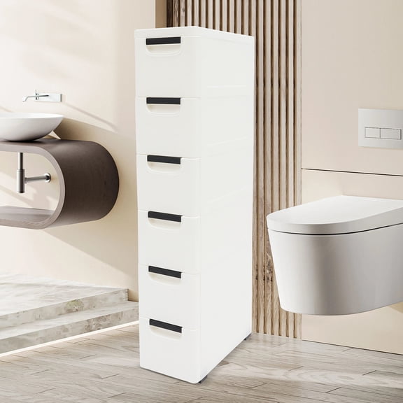 6 Drawers White Free Standing Storage Cabinet Cabinet for Narrow Space Cabinet for Home Office