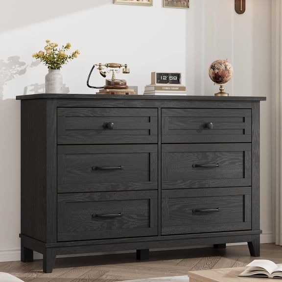6 Dresser 47" Wide Drawer Dresser with Storage Freestanding, Fabric Storage Tower  Wooden Closet Storage Chest Chest of Drawers for Closet, Living Room, Hallway