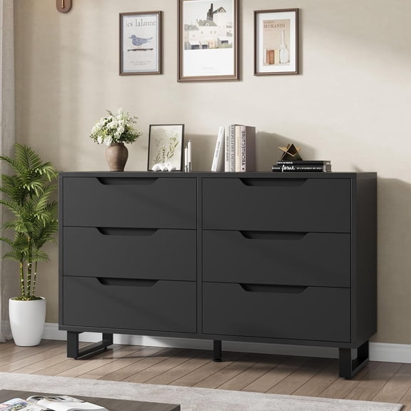 6 Dresser for Bedroom, 47.2 in Wide Dresser, Freestanding Vertical Drawer Cabinet with Storage, Wooden Closet Storage Chest for Living Room, Hallway, Entryway, Black