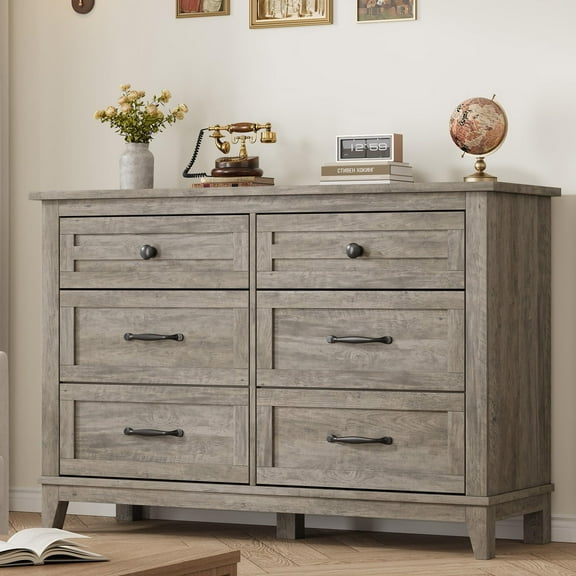 6 Dresser for Bedroom, Wooden Bedroom Drawer Dresser with 6 Storage Freestanding, Wooden Closet Storage Chest for Bedroom,Living Room, Entryway 47 in