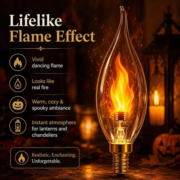 6 E12 Flickering Flame Light Bulbs, LED Candelabra Bulbs with Dancing Fire Effect for Chandeliers, Lanterns, Sconces, Clear Glass