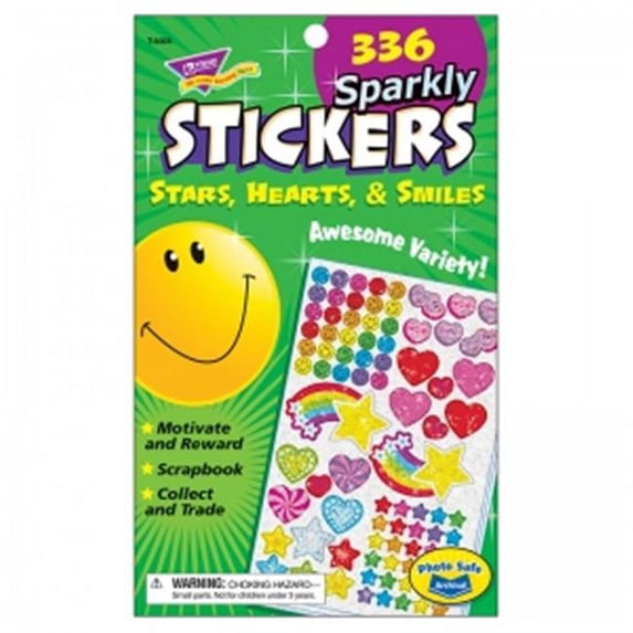 (6 Ea) Sticker Pad Sparkly Stars Hearts & Smiles