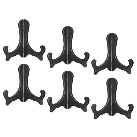 6" Easel Plate Holder, Plastic Folding Display Stand Black for Decorative Picture Frame, 6 Pack