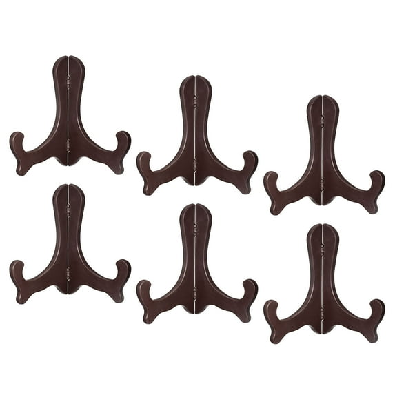 6" Easel Plate Holder, Plastic Folding Display Stand Brown for Decorative Picture Frame, 6 Pack