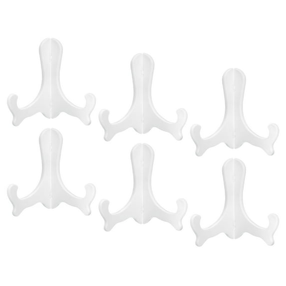 6" Easel Plate Holder, Plastic Folding Display Stand White for Decorative Picture Frame, 6 Pack