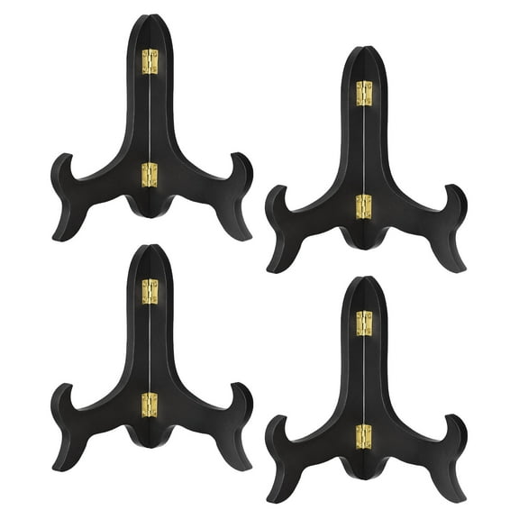 6" Easel Plate Holder, Wooden Folding Display Stand Black for Decorative Picture Frame, 4 Pack
