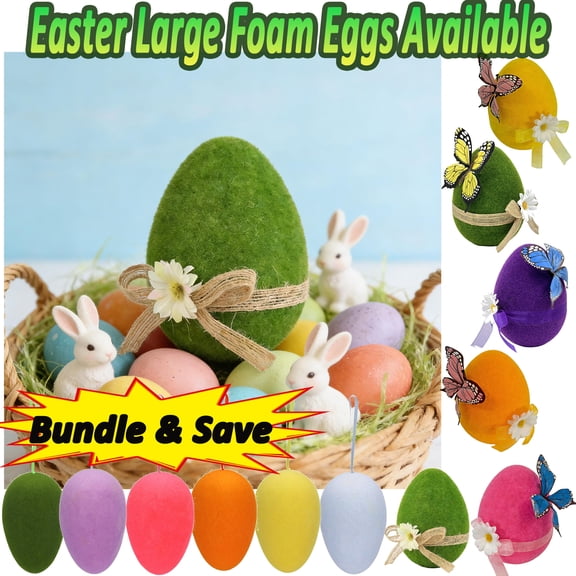 6" Easter Eggs Flocked Foam, Decorative Plush Eggs for Home, Shop Window Display, Spring Holiday Table Decor, Party Supplies, Basket Fillers, Centerpieces, Garland and Tree Decor, HAODEJW