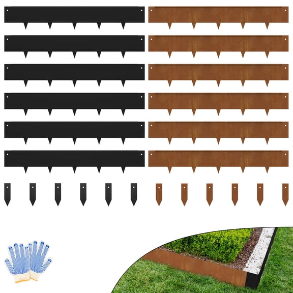 6" Edging for Landscaping Metal Cor ten Steel Garden Stakes DIY Flower Bed Border Fence Decorative Landscape Lawn Divider Strips Grass Plant Yard Edge Outdoor Pathway No Dig Hammer-in, Rusty