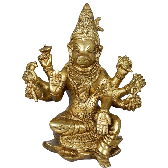 6" Eight-Armed Goddess Varahi Statue in Brass | Handmade | Made in India