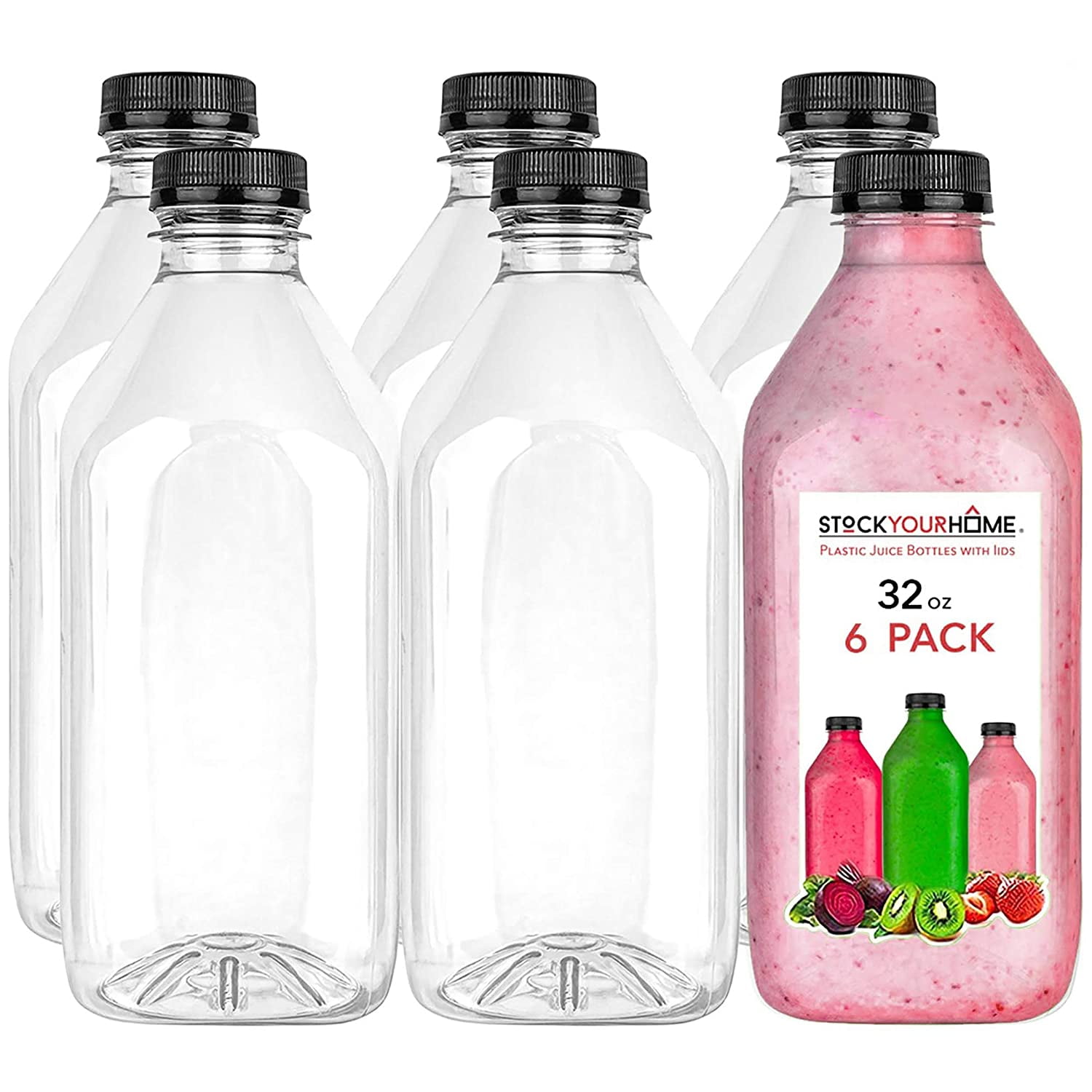 Moretoes 6 Pack 16oz Glass Juice Bottles with Lids Reusable Glass