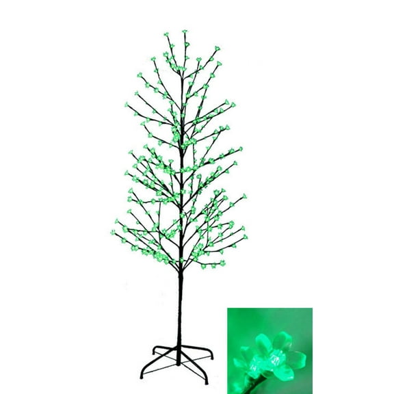 6' Enchanted Garden LED Lighted Cherry Blossom Flower Tree - Green Lights