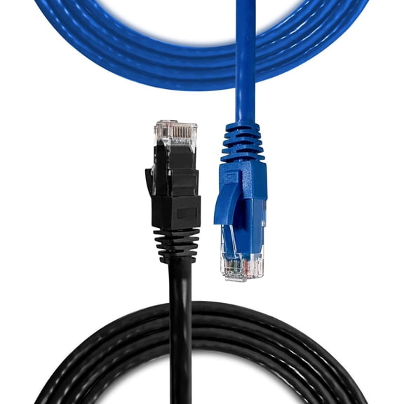 6 Ethernet cables with test reports, 6 feet (2-pack), 45 network patch cables, no hook short internet cables  black and blue