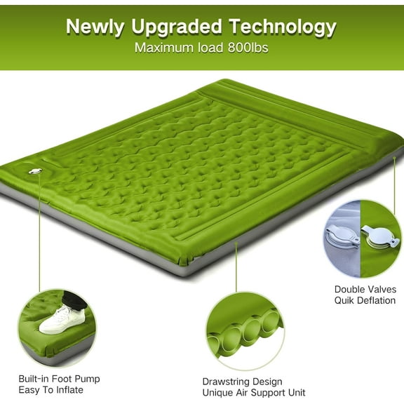 6" Extra Thick 2 Person Camping Sleeping Pad with Built-in Foot Pump and Pillow - Yellow Grey