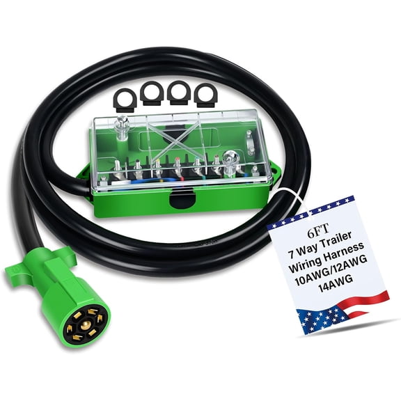 6 FT 7 Pin Trailer Wiring Harness with g Junction Box Pure Copper Way Plug Extension, Heavy Duty Pole Waterproof