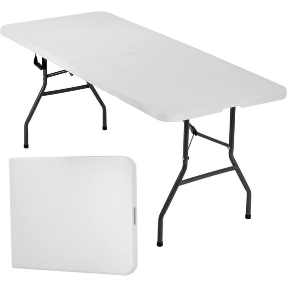 6 FT 70x29 Inch White Half Foldable Portable Table, Fold Up Utility Table for Backyard Parties Outdoor Events