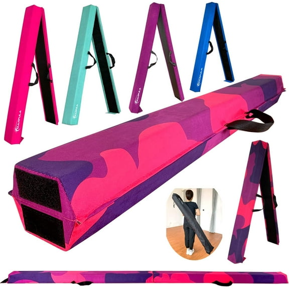 6 FT / 8 FT / 9 FT Folding Gymnastics Beam Foam Balance Floor Beam - Extra Firm - Suede Cover - Anti Slip Bottom with Carry Bag for Kids/Adults Home Use