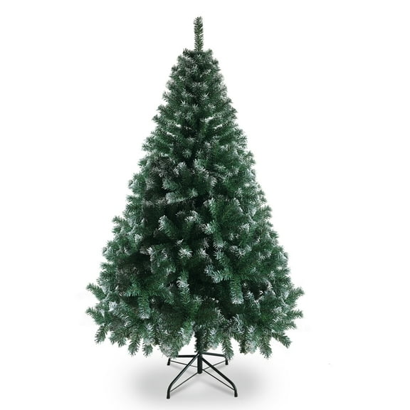 6 FT Artificia Christmas Tree, 812 Branches Light Green & White PVC Tree with Iron Frame Base, Easy Assemble Holiday Decor