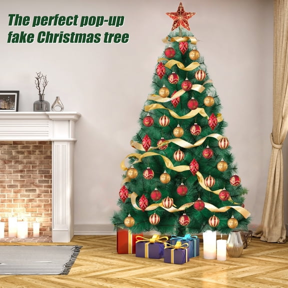 6 FT Artificial Christmas Tree, Imitation Pine Needle Christmas Tree, Simulated Pine Needle Xmas Tree, Winter Party Decoration with Detachable Metal Base
