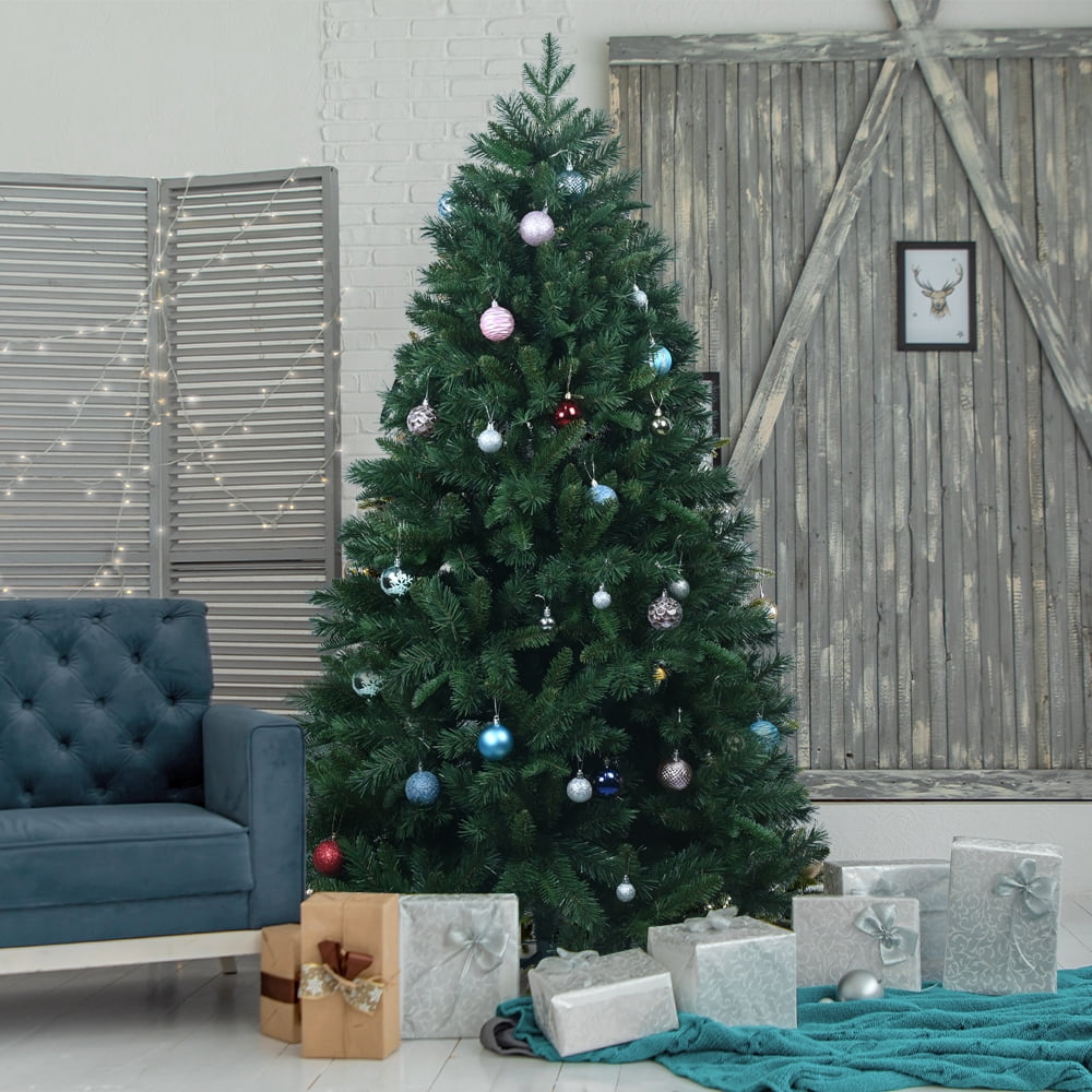 6 FT Artificial Christmas Tree, PE/PVC Mixed Pine Tree with Hardware Tree Pole and Stand