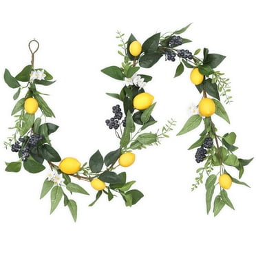6 FT Artificial Yellow Lemon Garland with White Flowers for Mantel Fireplace Table, Wedding Home Party Decor