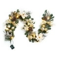 thumbnail image 1 of 6 FT Battery-Operated Pre-Lit Christmas Garland with 20 LED Lights, Gold Magnolia Flowers, Pine Cones, Ball Ornaments, and Ribbon Bows - for Mantel, Staircase, and Table Decor, Gold and White, 1 of 7