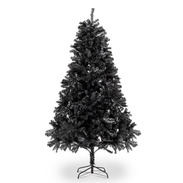 6 FT Black Artificial Christmas Tree - 1050 PVC Branch Tips, Flame-Retardant Material, Sturdy Iron Base, 3-Step Easy Assembly