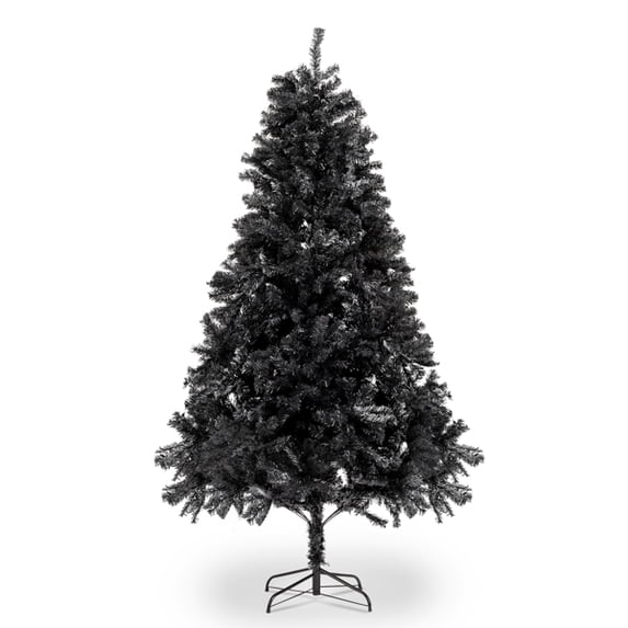 6 FT Black Artificial Christmas Tree - 1050 PVC Branch Tips, Flame-Retardant Material, Sturdy Iron Base, 3-Step Easy Assembly