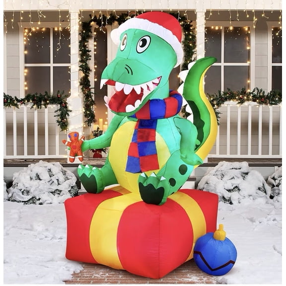 6 FT Christmas Dinosaur Inflatable Decoration, Inflatable with Build-in LED