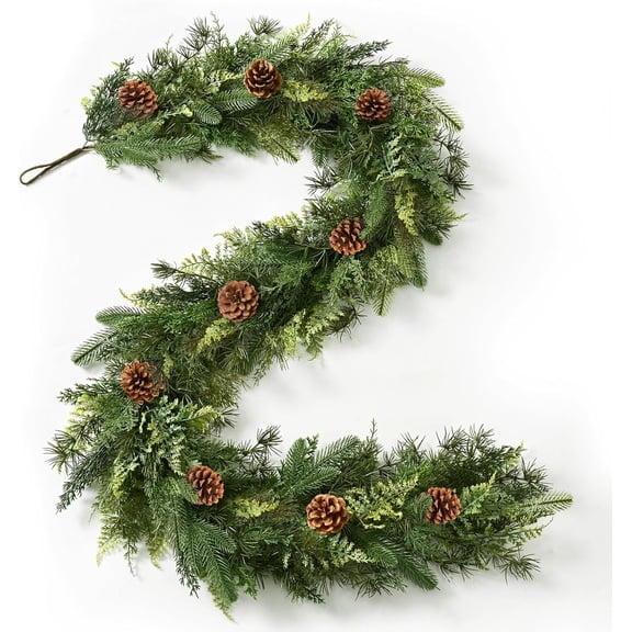 6 FT Christmas Garland, Realistic Cedar Garland with Pinecone Real Touch Norfolk Pine Garlands, Cypress Garlands for Mantle Table Stairs Winter Indoor Outdoor Decor