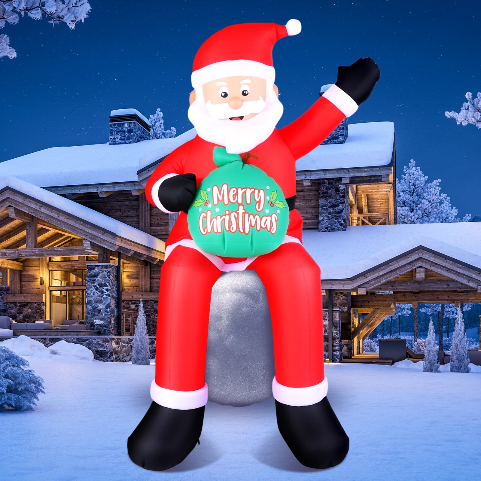 6 FT Christmas Inflatable Santa Claus with LED Lights, Blow Up Sitting ...