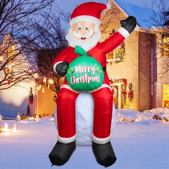 6ft Christmas Inflatable Santa Claus Outdoor Yard Decor with Gift Bag Sitting Blow Up Yard Decorations for Xmas Garden Lawn Decor