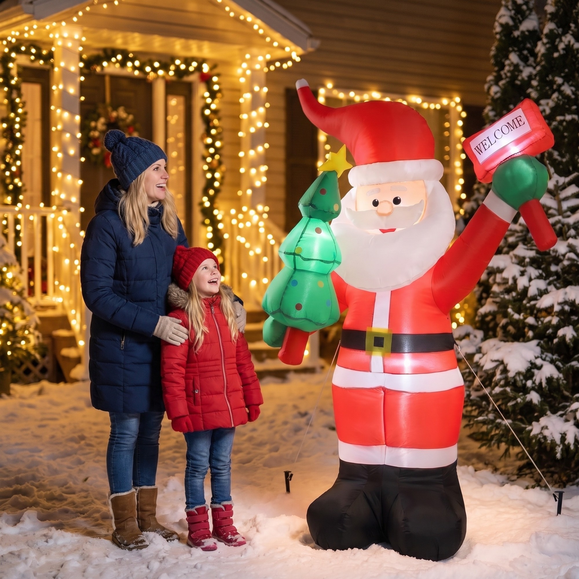 6 FT Christmas Inflatable Santa Claus Outdoor Decorations with LEDs,Christmas Tree Blow Up Santa for Yard Decorations Inflatables for Holiday Decor