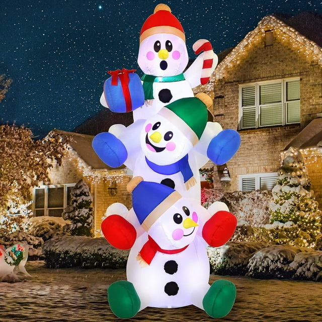 6 FT Christmas Inflatable Stacked Snowman with Build-in LEDs Blow Up ...