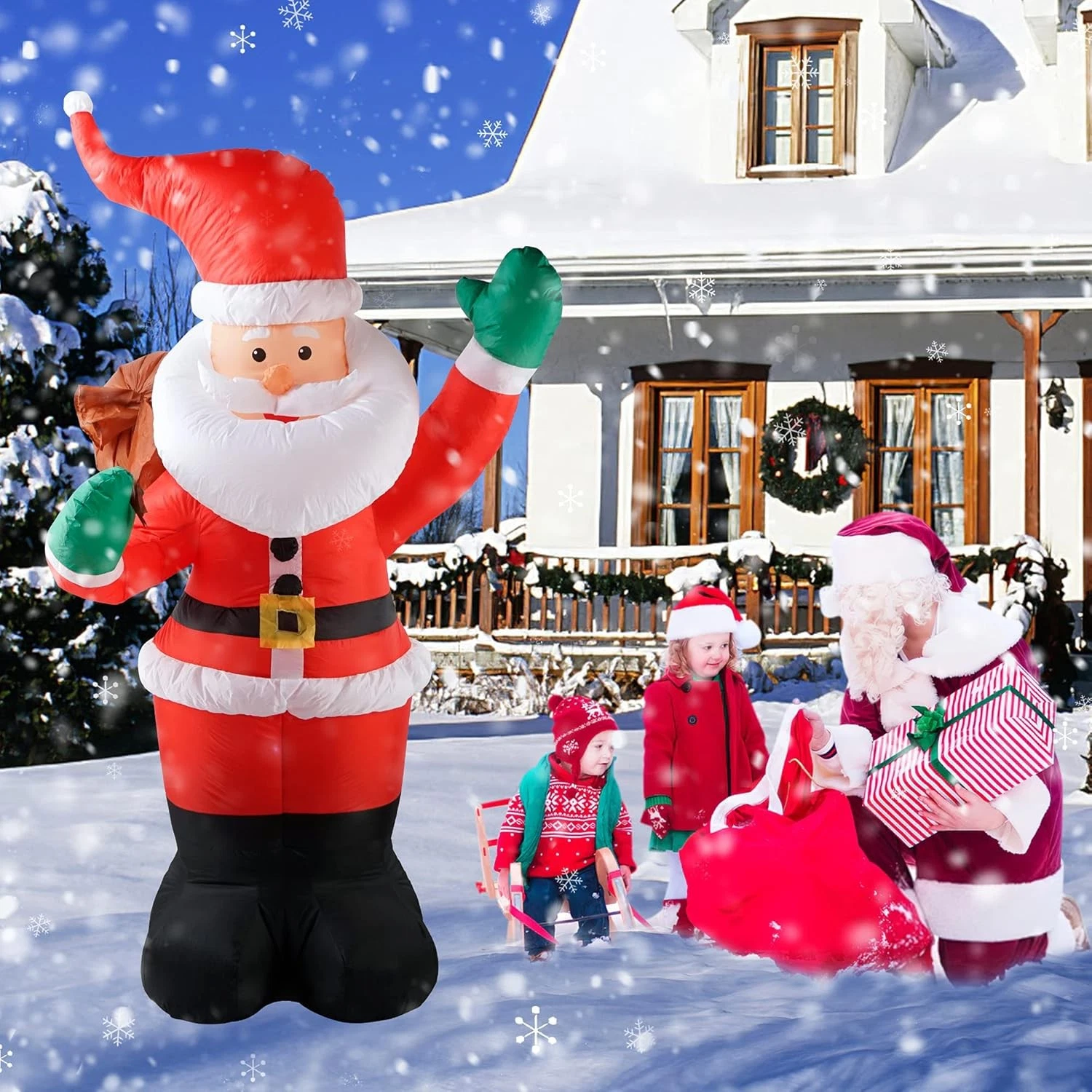 6 ft Christmas Inflatables Santa, Inflatable Santa Claus with Gift Bag ...