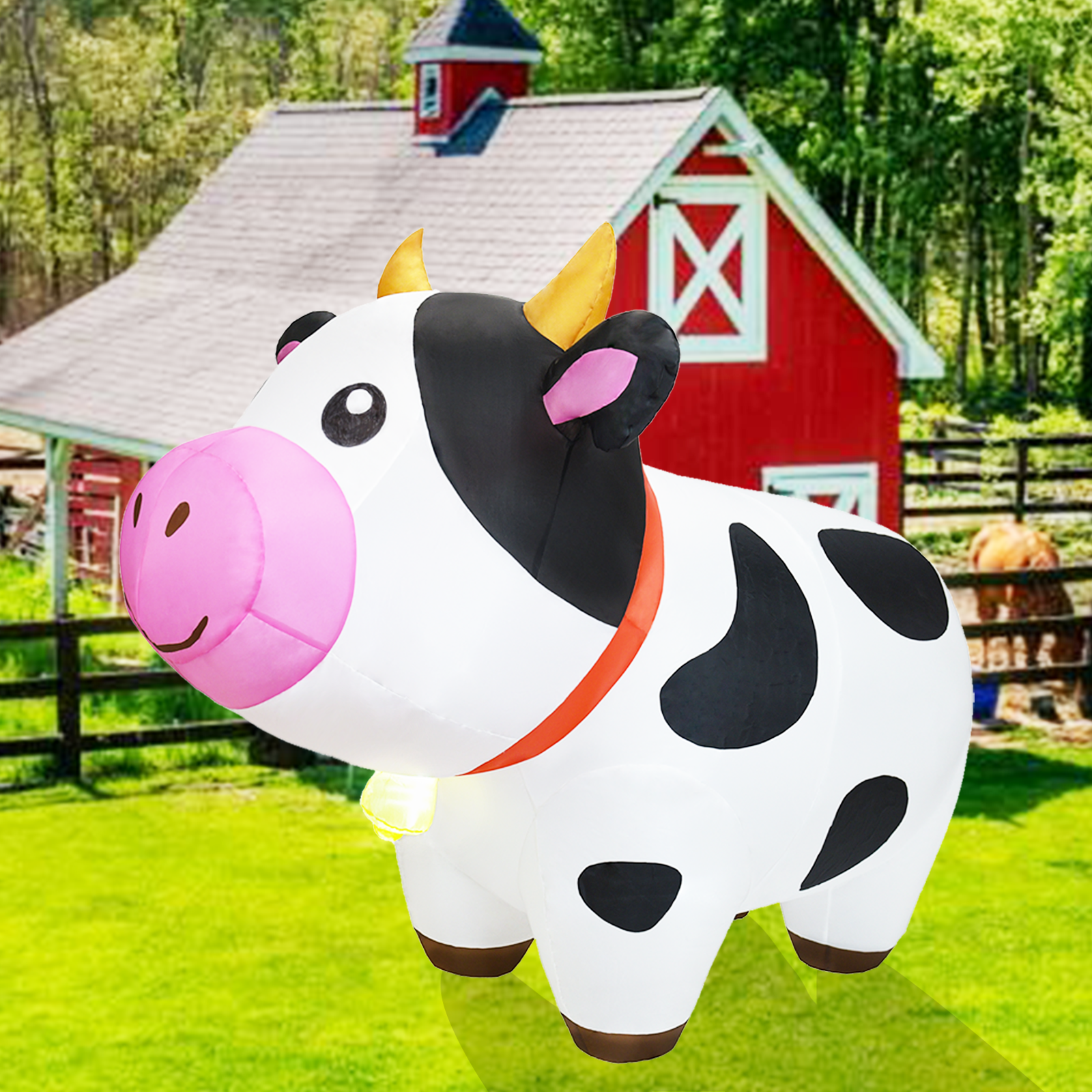 6 FT Cute Animals Dairy Cattle Cow Inflatable with Built-in LED Lights