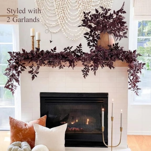 6 FT Dark Fall Artificial Leaf Garland For Mantel Fireplace Table Thanksgiving Halloween Decor Purple Cimicifuga Vine