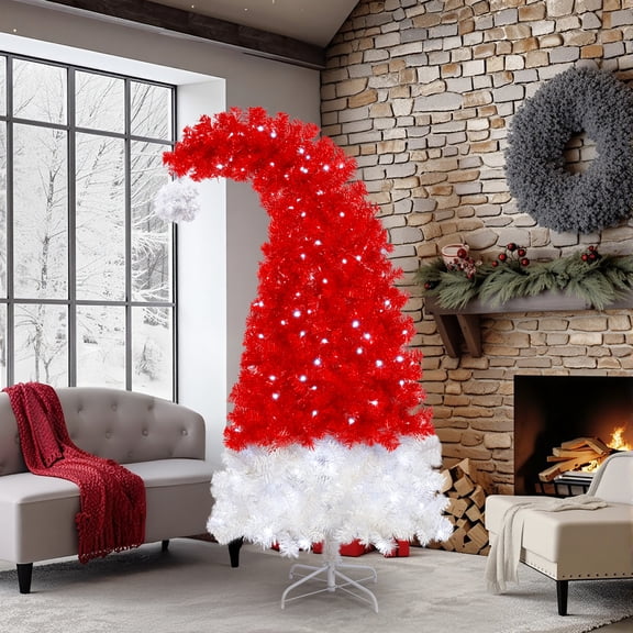 6 FT Dokea LED Christmas Tree with Santa Hat Shape - 1050 Tip, White Lights