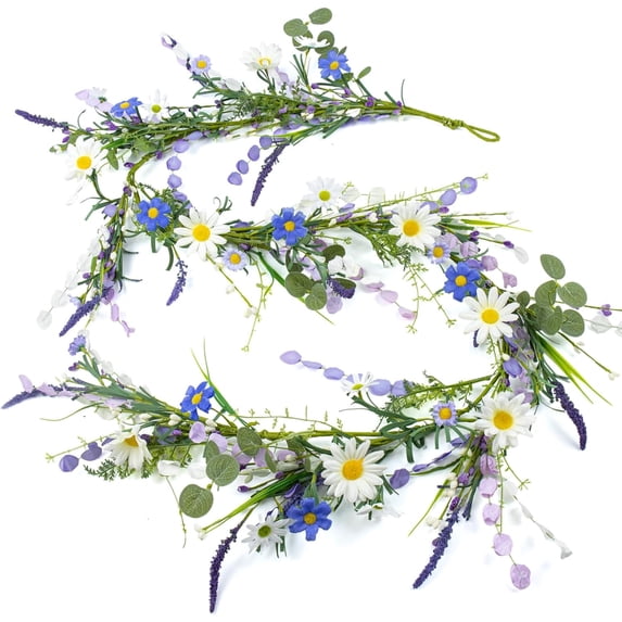 6 FT Farmhouse Spring Garland Country Summer Garlands for Decoration Rustic Spring Floral Garland with White Sunflower Wildflower Vine for Mantle Tabletop Centerpiece Stairs Railing Decorations